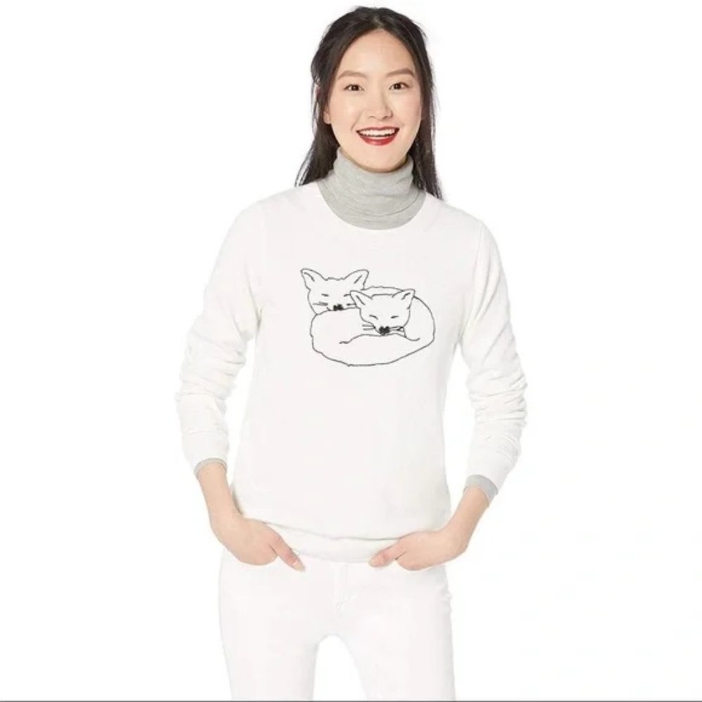 J.Crew Mercantile Ivory Crewneck Fox Sweater S